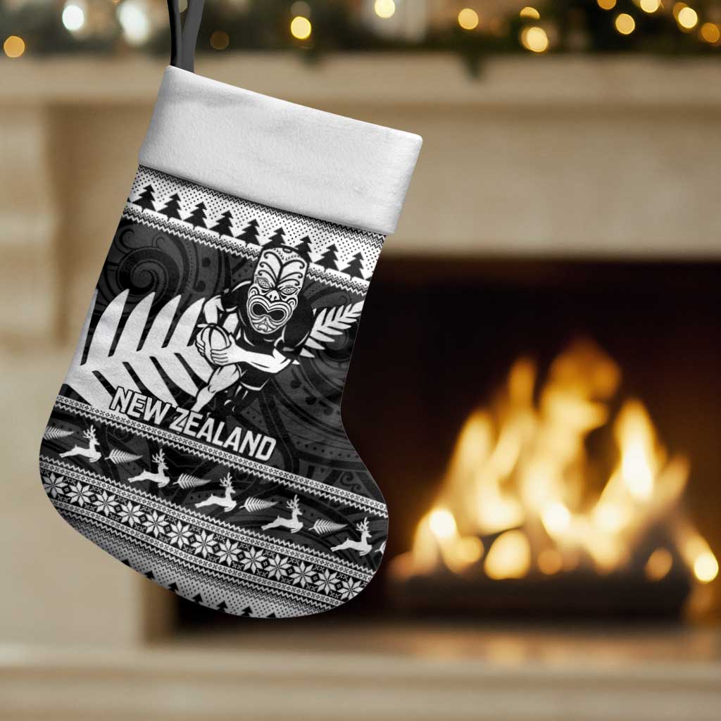 New Zealand Christmas Rugby Personalised Christmas Stocking Meri Kirihimete All Black Maori LT14 Set of 2 Black - Polynesian Pride