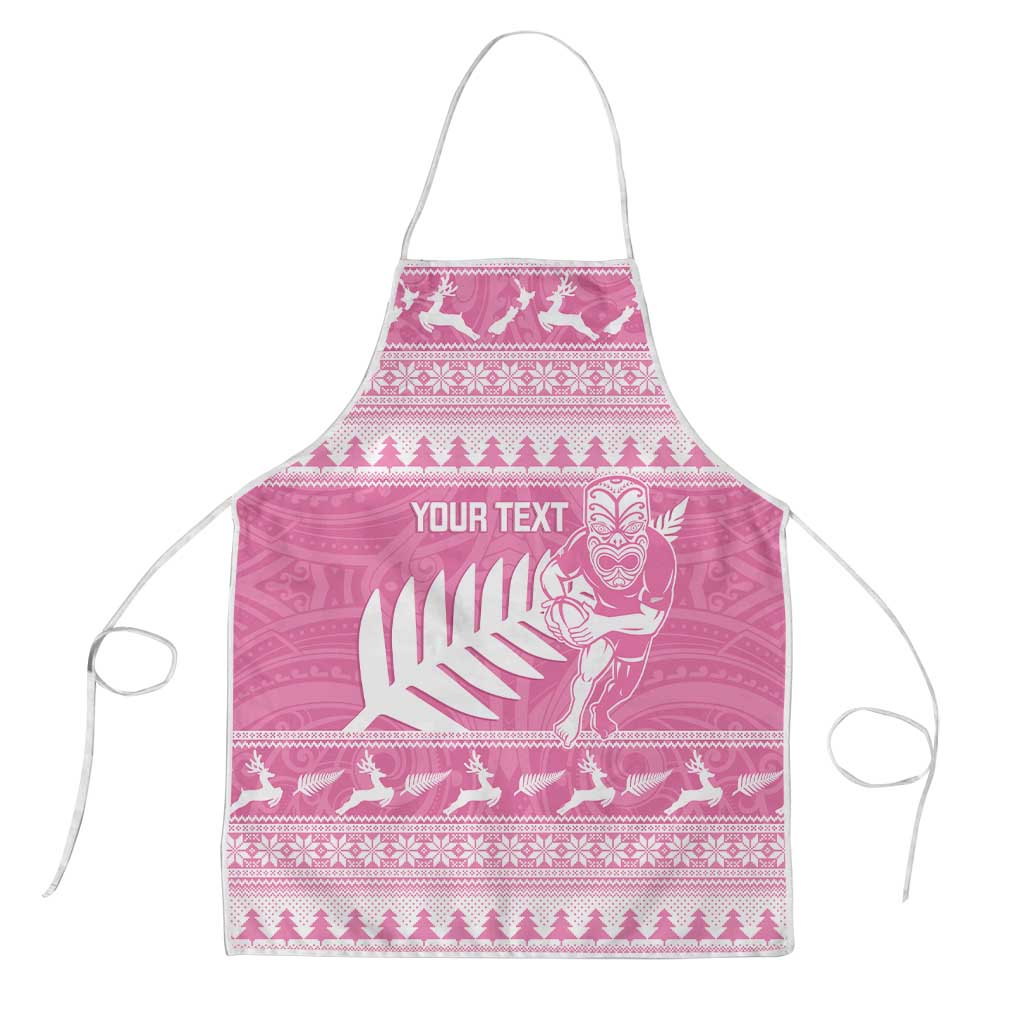 New Zealand Christmas Rugby Personalised Apron Meri Kirihimete All Black Maori Pink Version LT14 Pink - Polynesian Pride