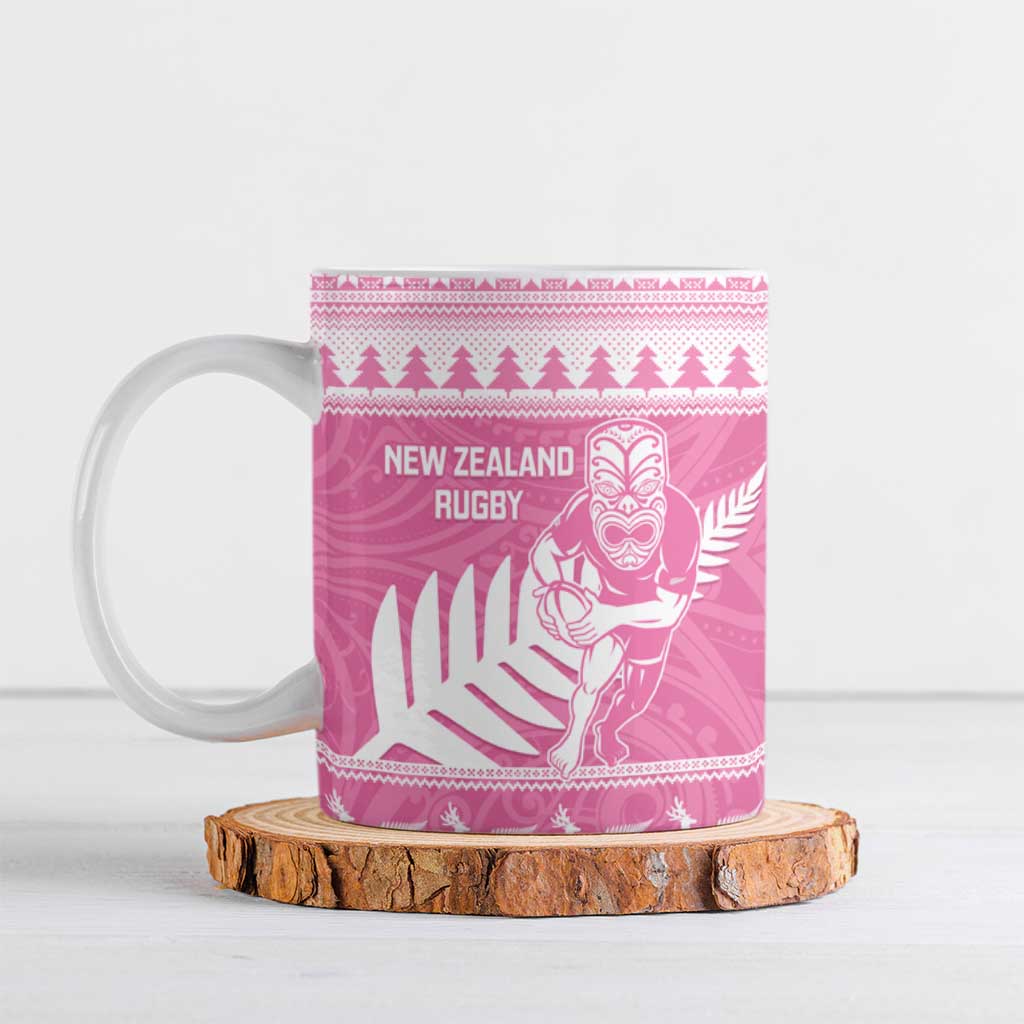 New Zealand Christmas Rugby Personalised Ceramic Mug Meri Kirihimete All Black Maori Pink Version LT14 Pink - Polynesian Pride