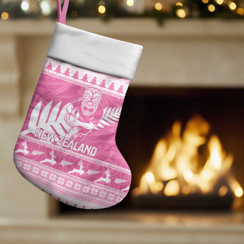 New Zealand Christmas Rugby Personalised Christmas Stocking Meri Kirihimete All Black Maori Pink Version LT14 Set of 2 Pink - Polynesian Pride