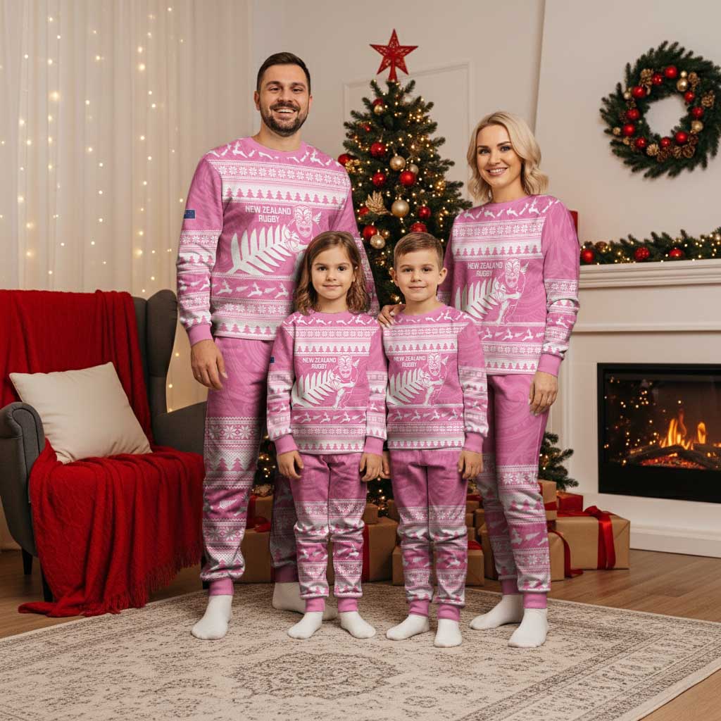 New Zealand Christmas Rugby Personalised Christmas Pajama Set Meri Kirihimete All Black Maori Pink Version LT14 - Polynesian Pride