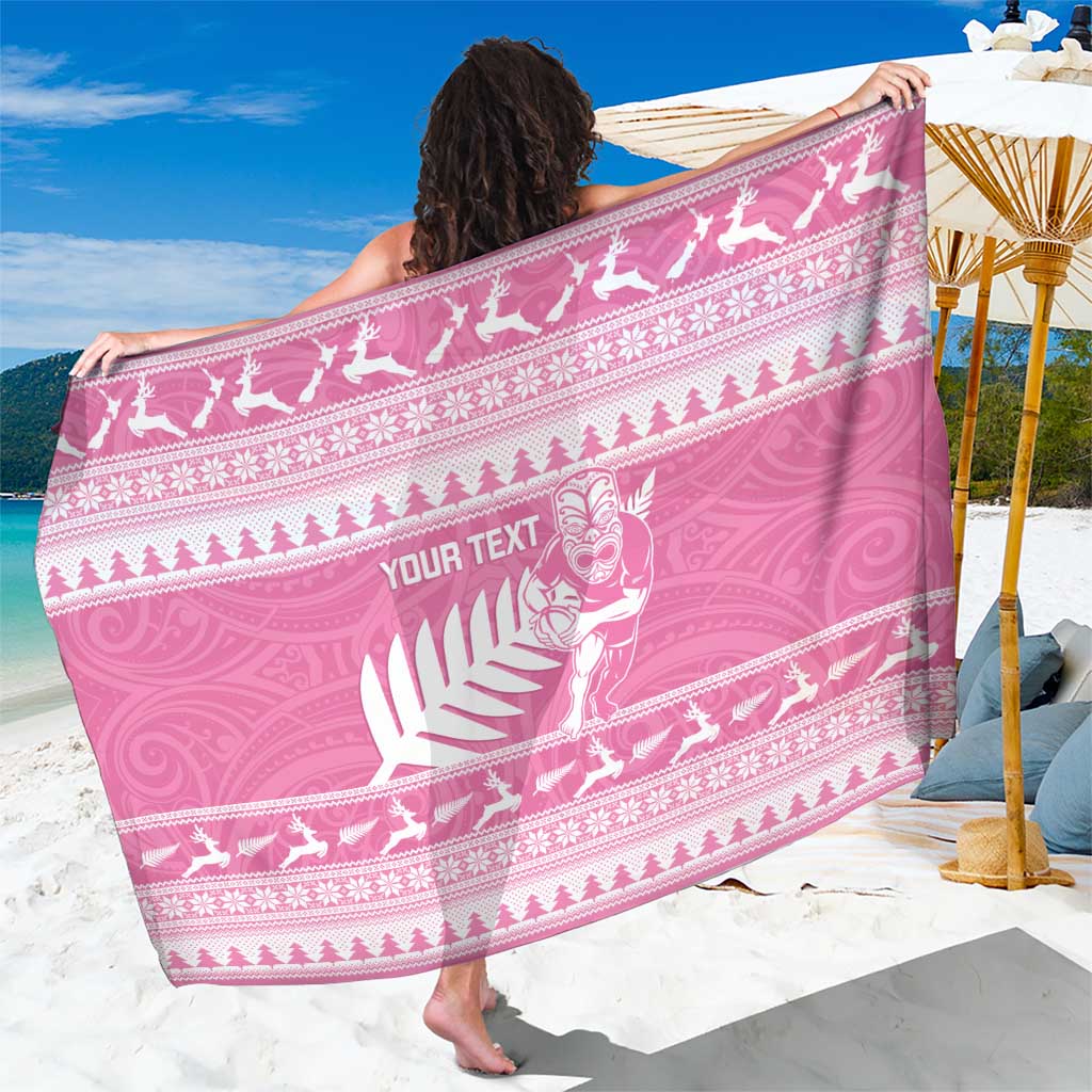 New Zealand Christmas Rugby Personalised Sarong Meri Kirihimete All Black Maori Pink Version LT14 One Size 44 x 66 inches Pink - Polynesian Pride