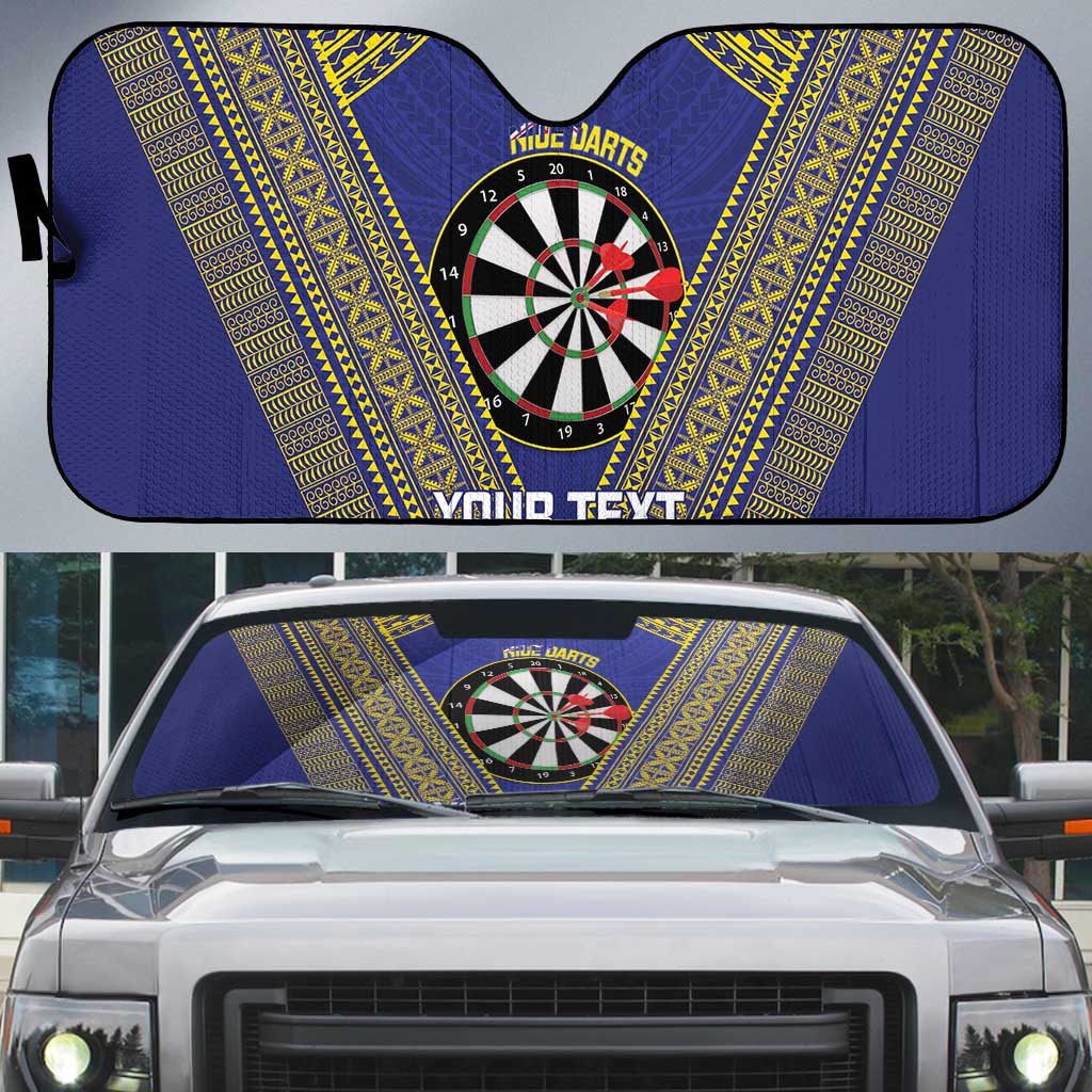 Personalised Niue Darts Auto Sun Shade Dart Board Hiapo Pattern LT14 Blue - Polynesian Pride