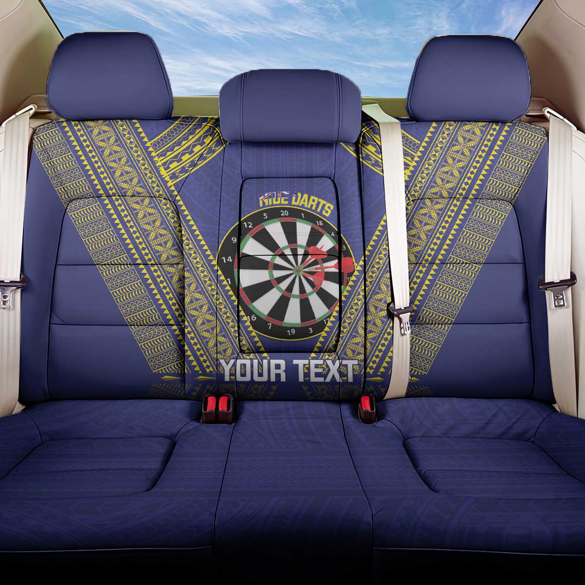 Personalised Niue Darts Back Car Seat Cover Dart Board Hiapo Pattern LT14 One Size Blue - Polynesian Pride