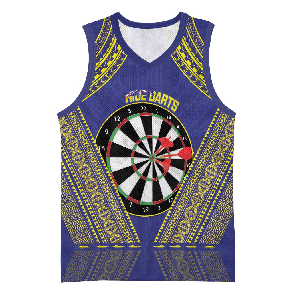 Personalised Niue Darts Basketball Jersey Dart Board Hiapo Pattern LT14 Unisex Blue - Polynesian Pride