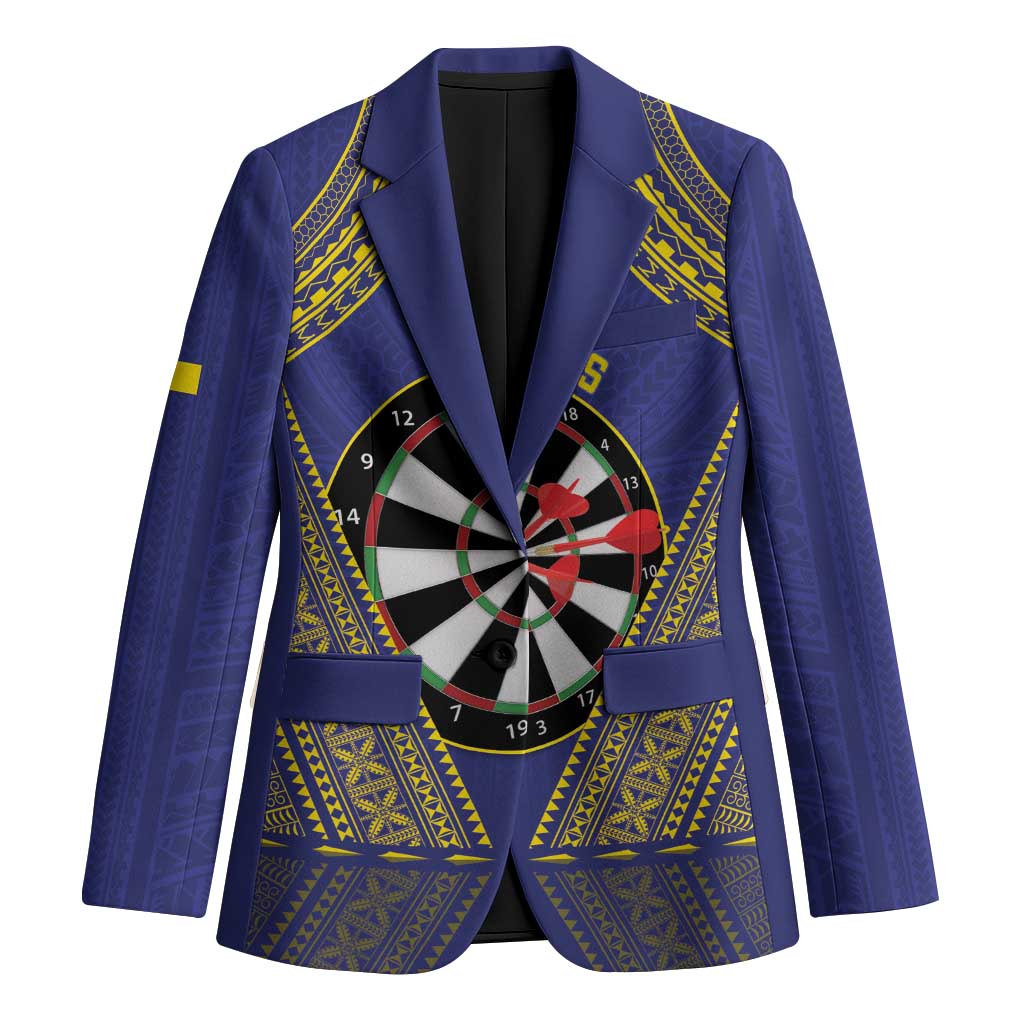 Personalised Niue Darts Blazer Dart Board Hiapo Pattern LT14 Unisex Blue - Polynesian Pride