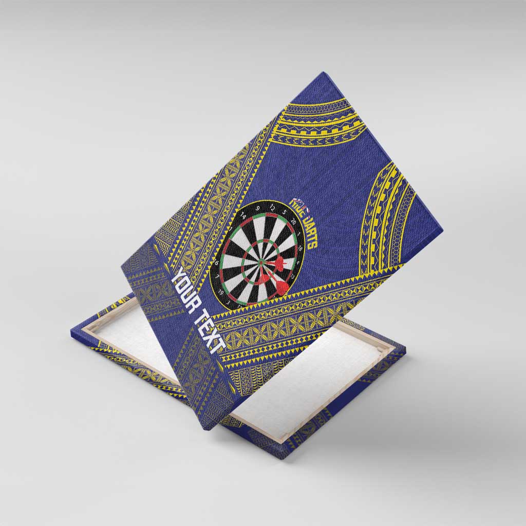 Personalised Niue Darts Canvas Wall Art Dart Board Hiapo Pattern LT14 With Frame Blue - Polynesian Pride