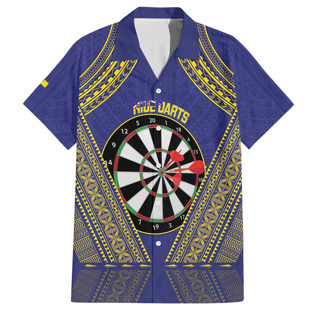 Personalised Niue Darts Hawaiian Shirt Dart Board Hiapo Pattern LT14 Blue - Polynesian Pride