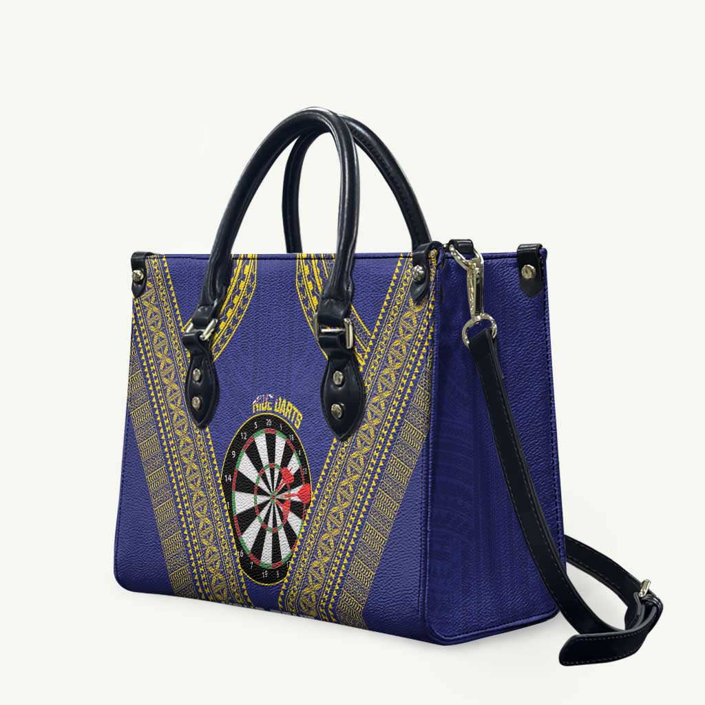 Personalised Niue Darts Leather Bag Dart Board Hiapo Pattern LT14 Blue - Polynesian Pride