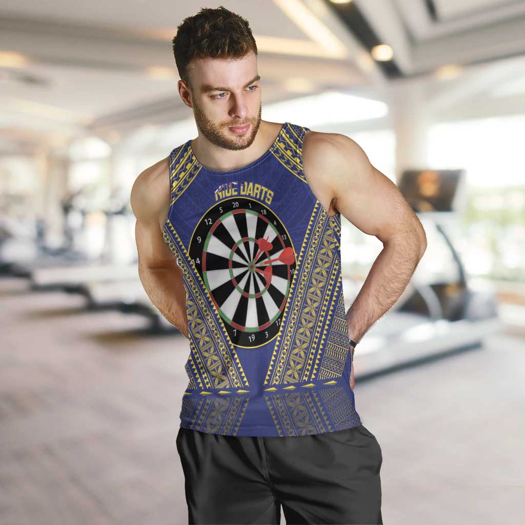 Personalised Niue Darts Men Tank Top Dart Board Hiapo Pattern LT14 Blue - Polynesian Pride