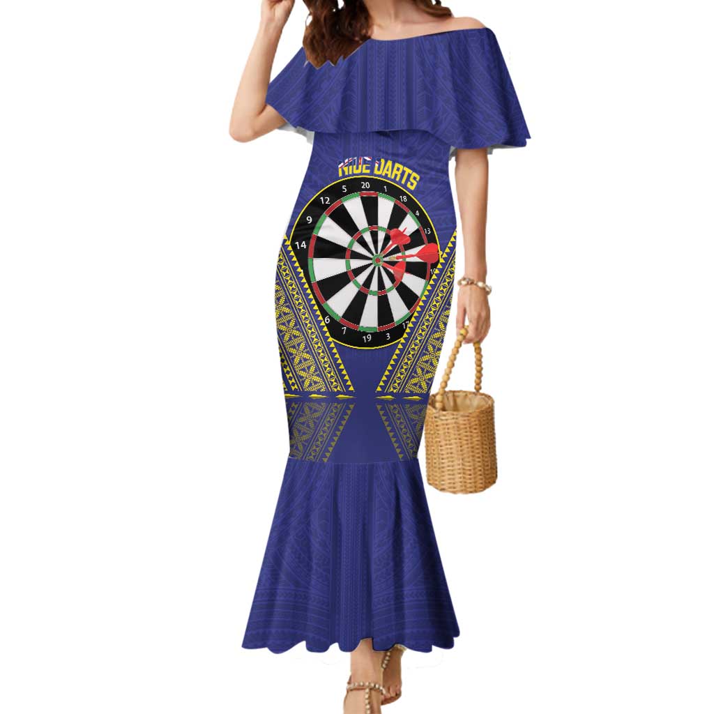 Personalised Niue Darts Mermaid Dress Dart Board Hiapo Pattern LT14 Women Blue - Polynesian Pride