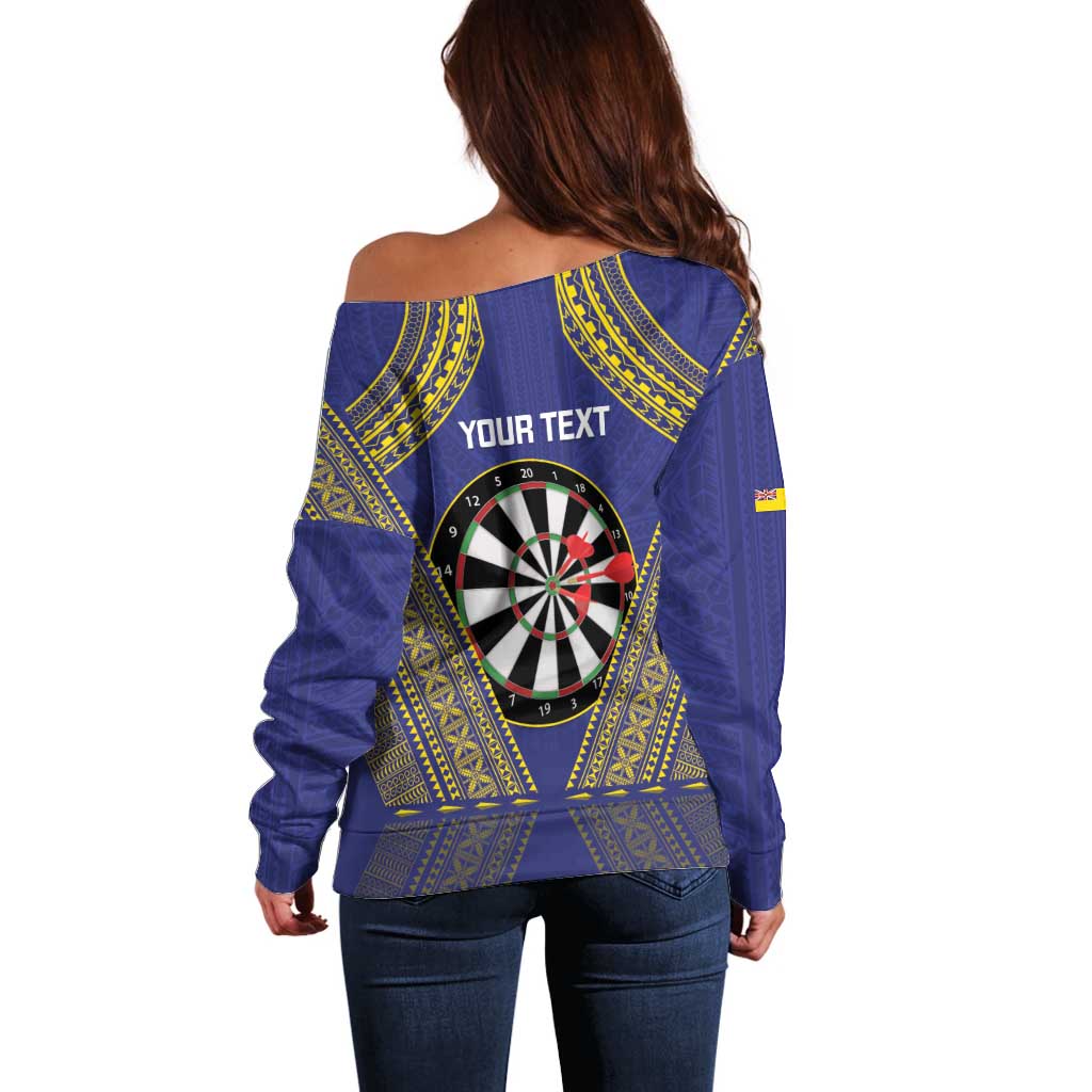 Personalised Niue Darts Off Shoulder Sweater Dart Board Hiapo Pattern LT14 - Polynesian Pride