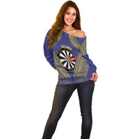 Personalised Niue Darts Off Shoulder Sweater Dart Board Hiapo Pattern LT14 - Polynesian Pride
