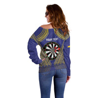 Personalised Niue Darts Off Shoulder Sweater Dart Board Hiapo Pattern LT14 - Polynesian Pride