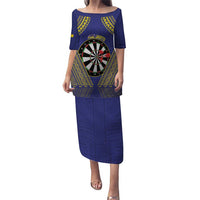 Personalised Niue Darts Puletasi Dart Board Hiapo Pattern LT14 Long Dress Blue - Polynesian Pride