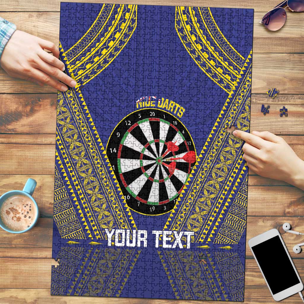 Personalised Niue Darts Puzzle Dart Board Hiapo Pattern LT14 Blue - Polynesian Pride