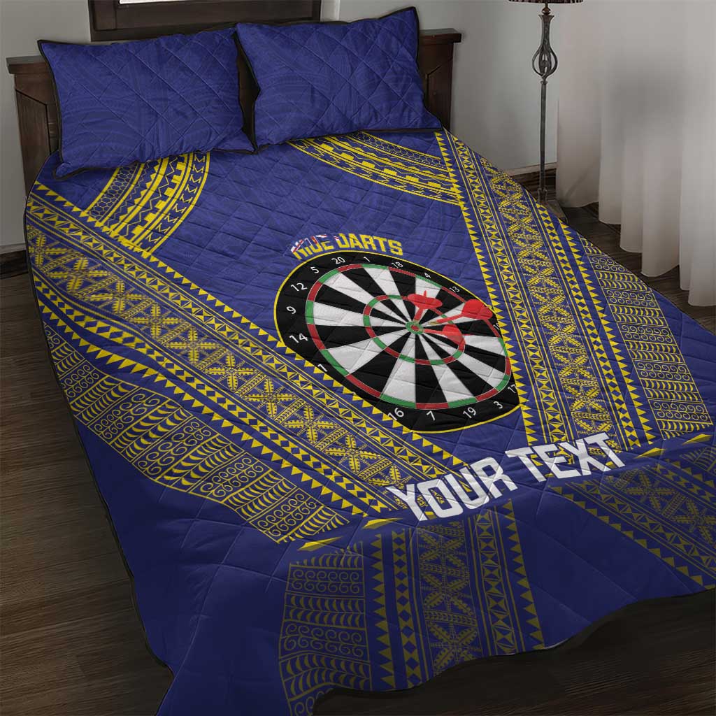 Personalised Niue Darts Quilt Bed Set Dart Board Hiapo Pattern LT14 Blue - Polynesian Pride