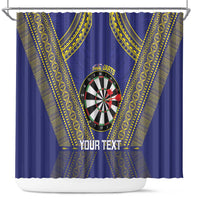 Personalised Niue Darts Shower Curtain Dart Board Hiapo Pattern LT14 Blue - Polynesian Pride