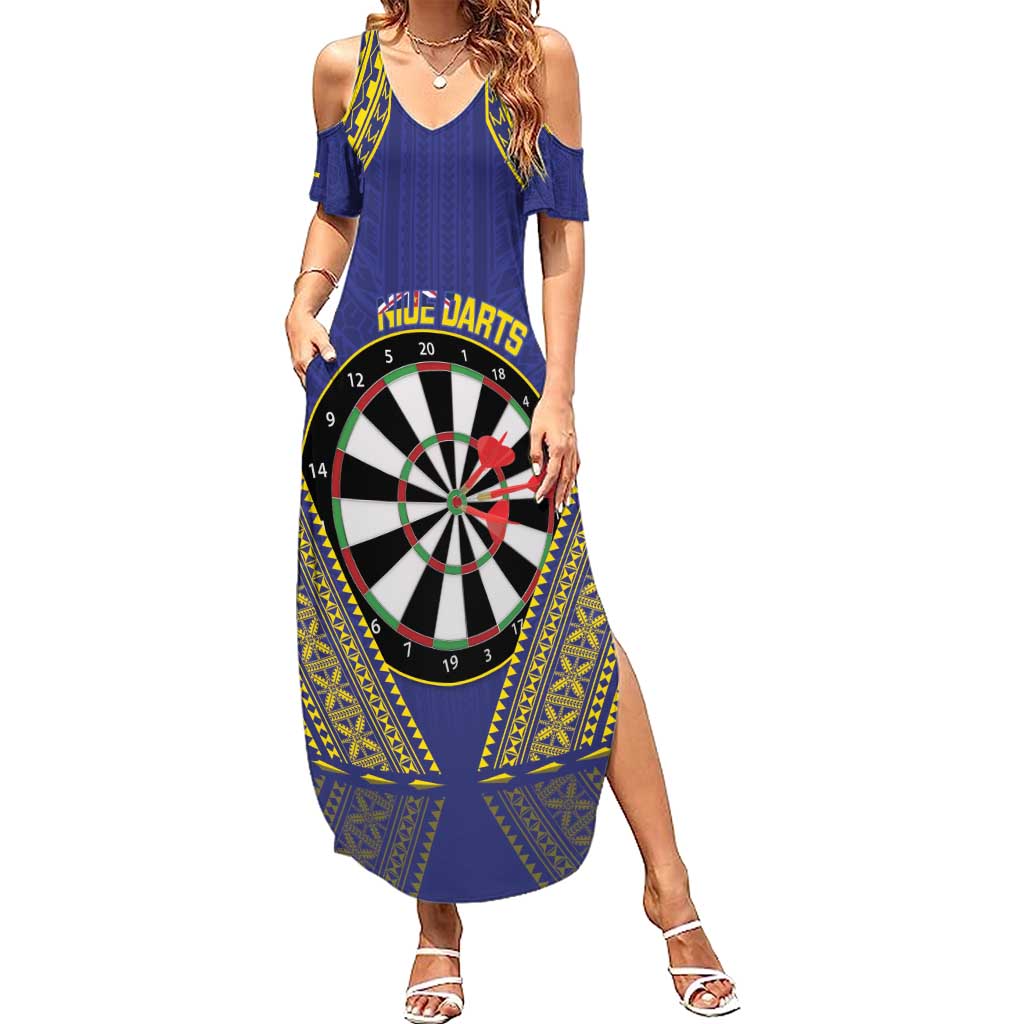 Personalised Niue Darts Summer Maxi Dress Dart Board Hiapo Pattern LT14 Women Blue - Polynesian Pride