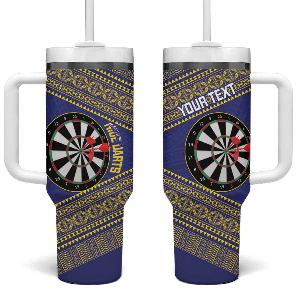 Personalised Niue Darts Tumbler With Handle Dart Board Hiapo Pattern LT14 One Size: 40 oz Blue - Polynesian Pride