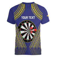 Personalised Niue Darts Women V-Neck T-Shirt Dart Board Hiapo Pattern LT14 - Polynesian Pride
