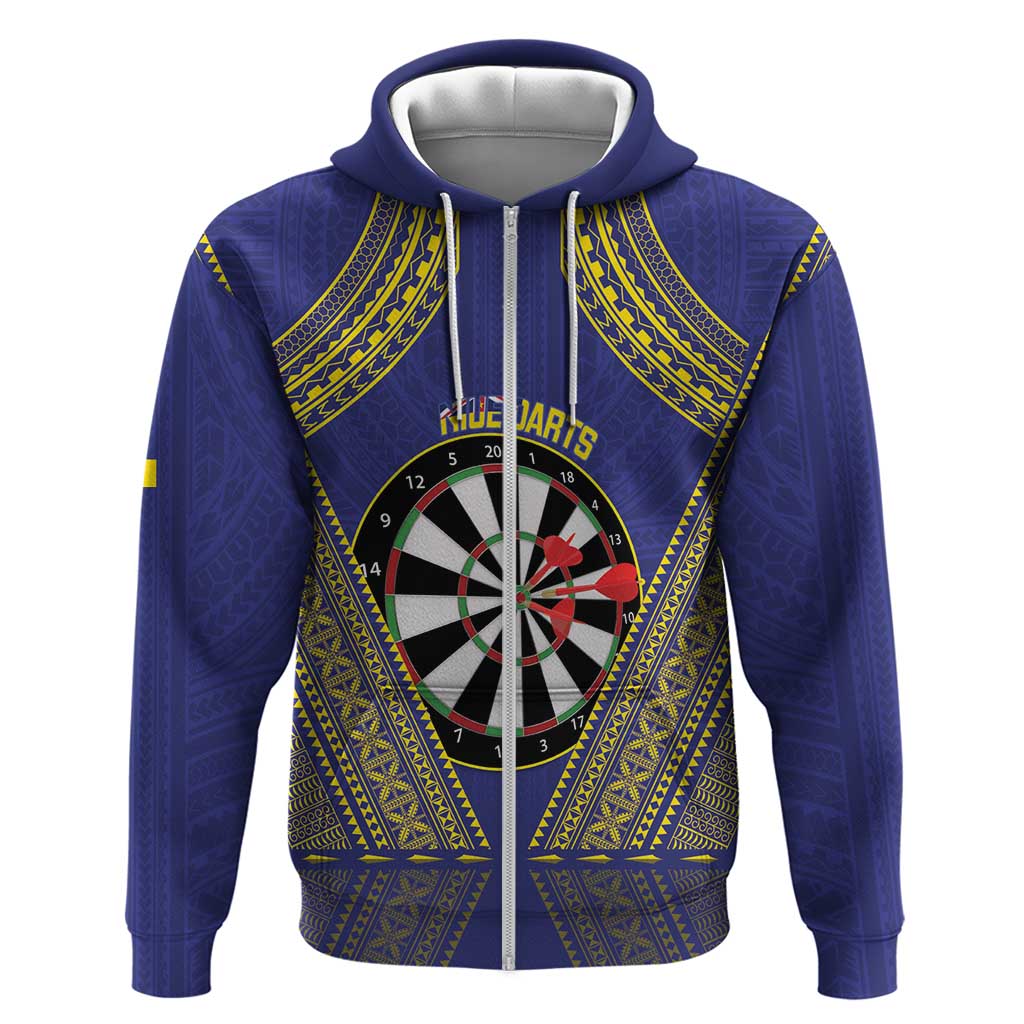 Personalised Niue Darts Zip Hoodie Dart Board Hiapo Pattern LT14 Zip Hoodie Blue - Polynesian Pride