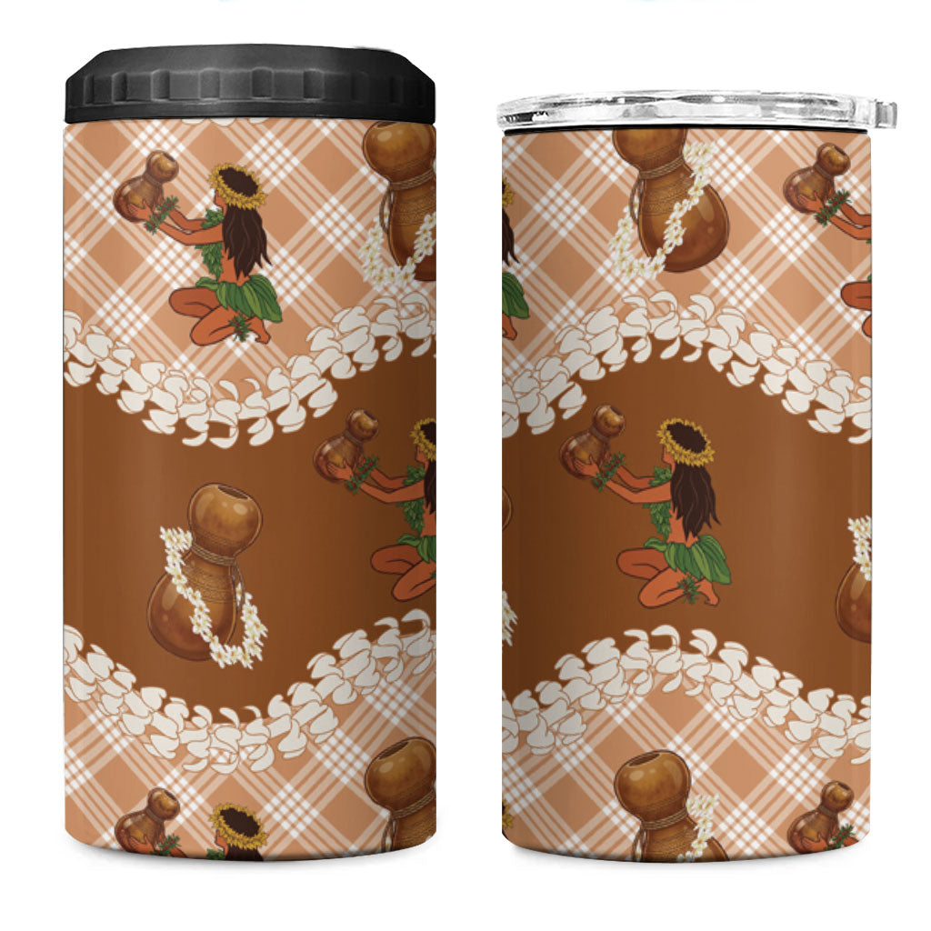 Ipu Heke Hawaii Makahiki 4 in 1 Can Cooler Tumbler Hawaiian Puakenikeni Lei Hula Girl Palaka Motifs LT14 One Size: 16 oz Brown - Polynesian Pride