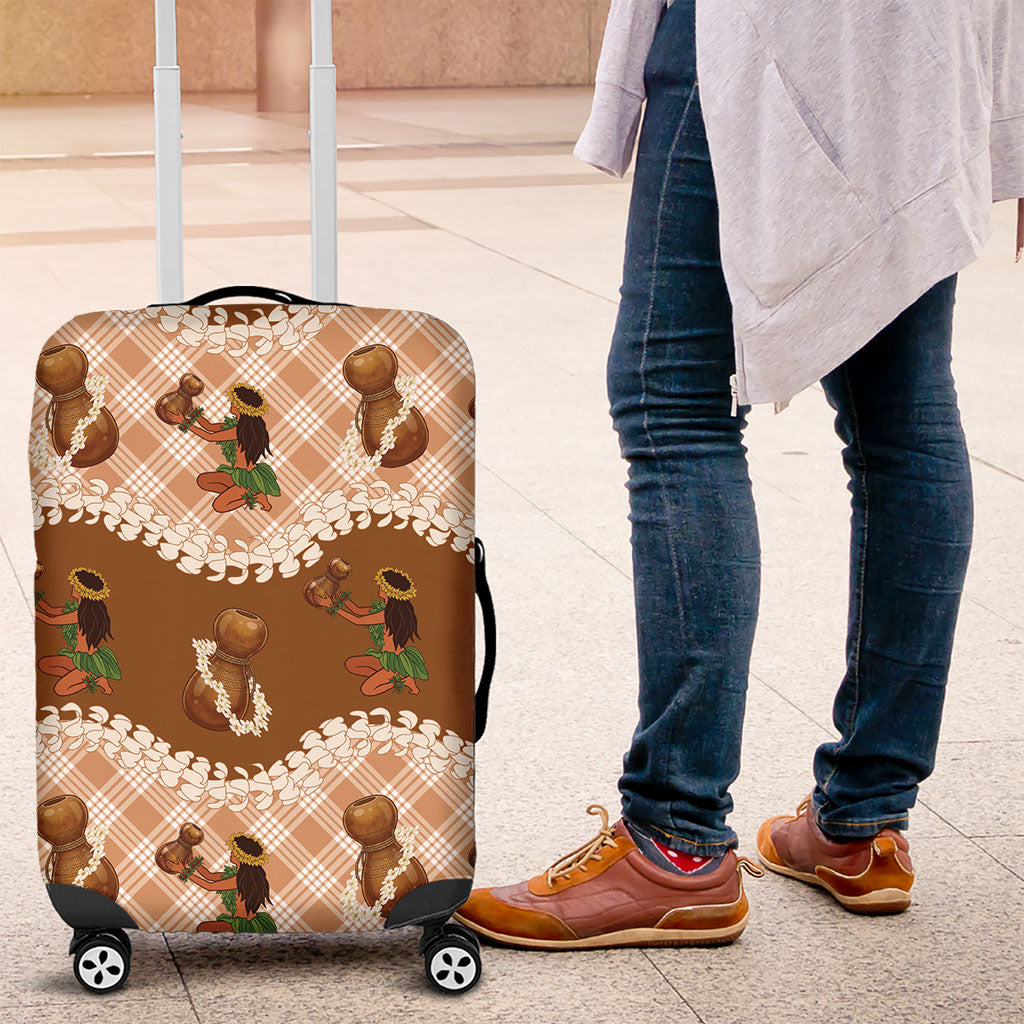 Ipu Heke Hawaii Makahiki Luggage Cover Hawaiian Puakenikeni Lei Hula Girl Palaka Motifs LT14 Brown - Polynesian Pride
