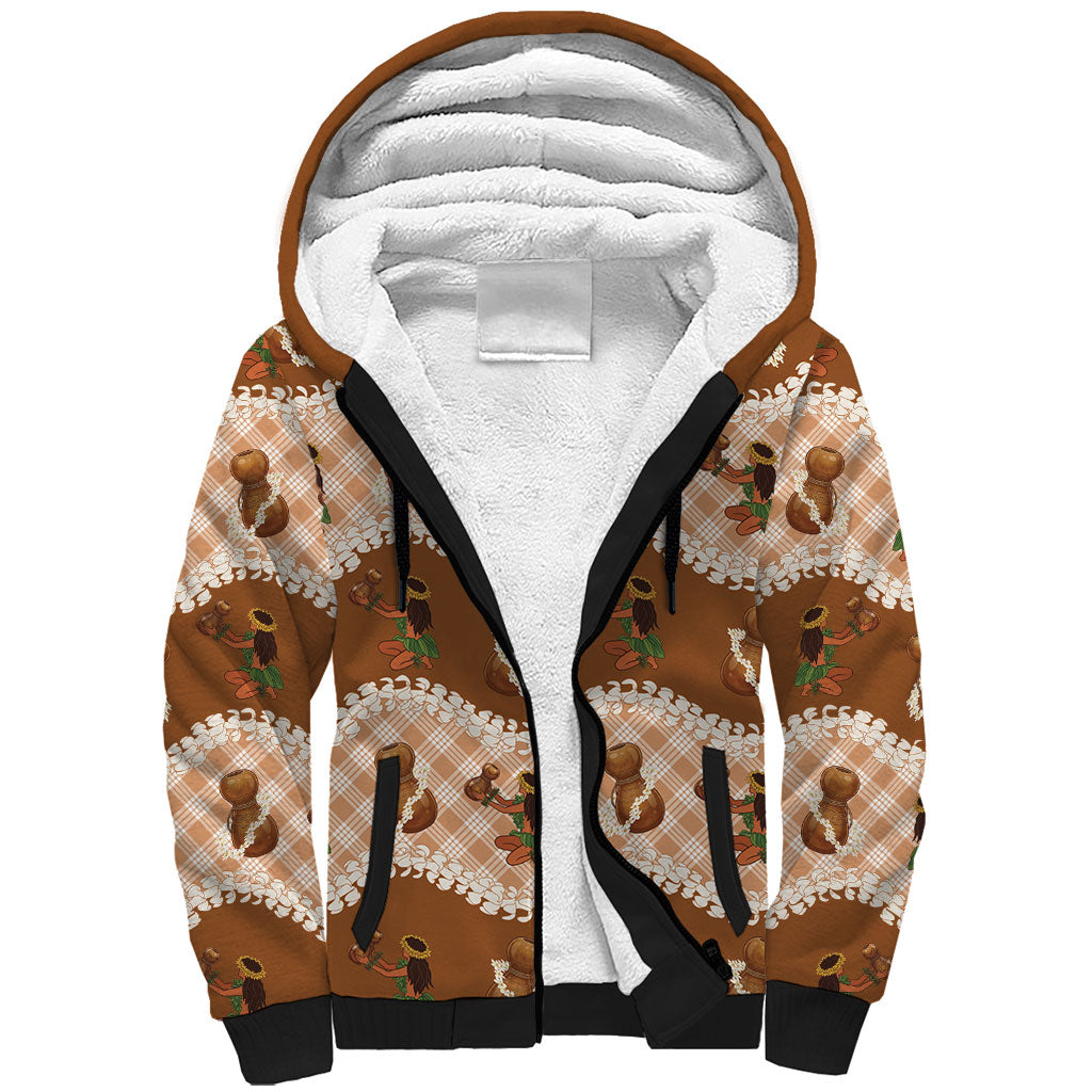 Ipu Heke Hawaii Makahiki Sherpa Hoodie Hawaiian Puakenikeni Lei Hula Girl Palaka Motifs