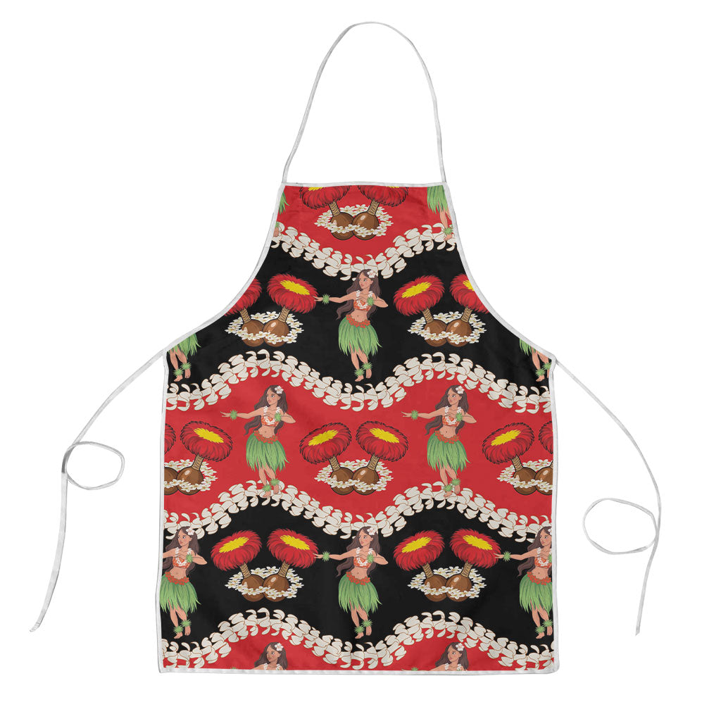 Uliuli Hawaii Makahiki Apron Hawaiian Puakenikeni Lei Hula Girl Red Version LT14 Red - Polynesian Pride