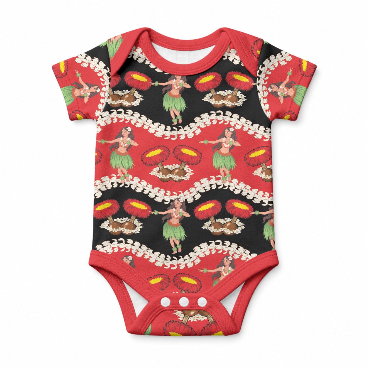 Uliuli Hawaii Makahiki Baby Onesie Hawaiian Puakenikeni Lei Hula Girl Red Version LT14 Red - Polynesian Pride