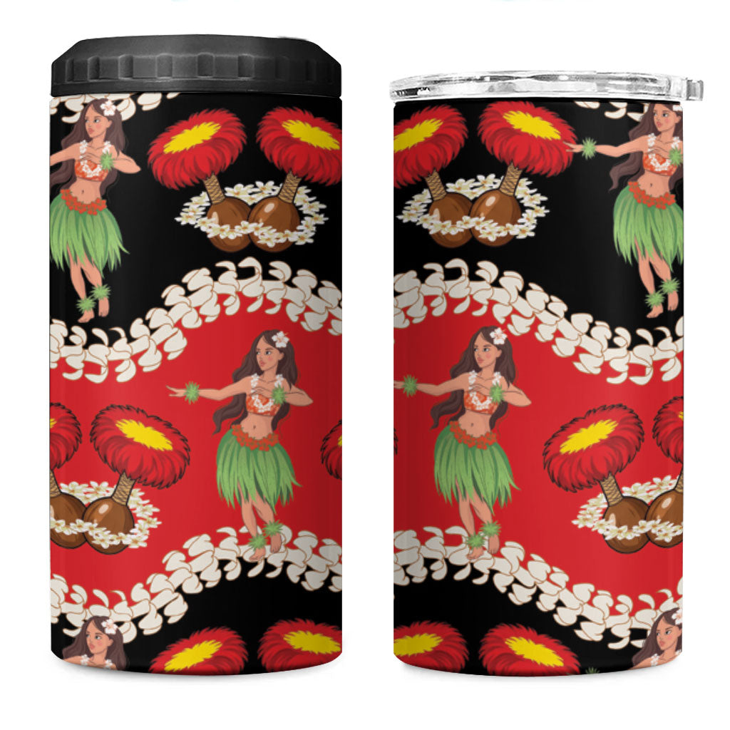Uliuli Hawaii Makahiki 4 in 1 Can Cooler Tumbler Hawaiian Puakenikeni Lei Hula Girl Red Version LT14 One Size: 16 oz Red - Polynesian Pride
