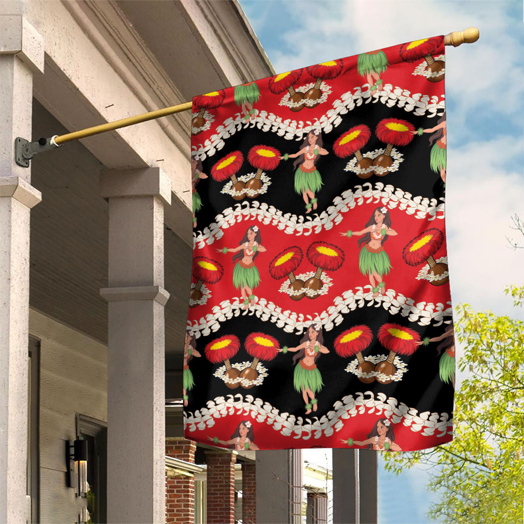 Uliuli Hawaii Makahiki Garden Flag Hawaiian Puakenikeni Lei Hula Girl Red Version LT14 House Flag Red - Polynesian Pride