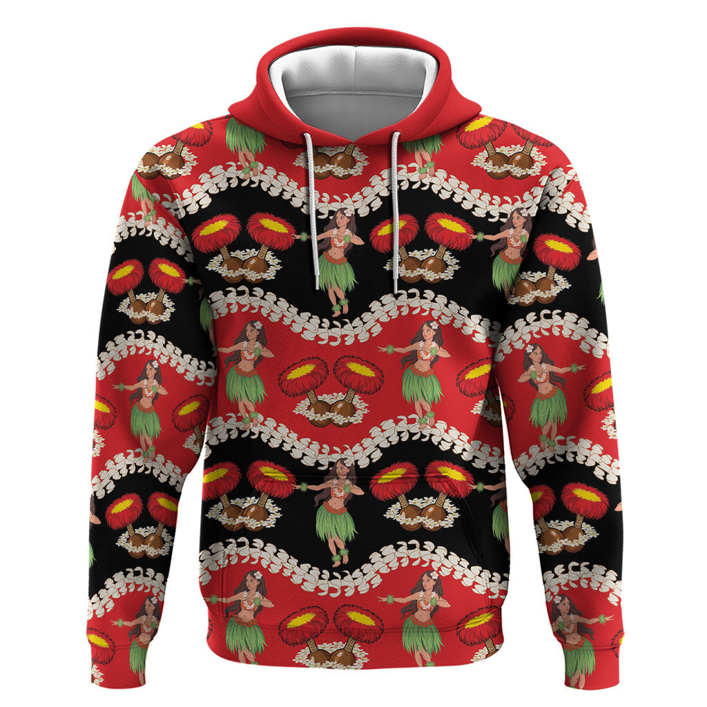 Uliuli Hawaii Makahiki Hoodie Hawaiian Puakenikeni Lei Hula Girl Red Version LT14 Pullover Hoodie Red - Polynesian Pride