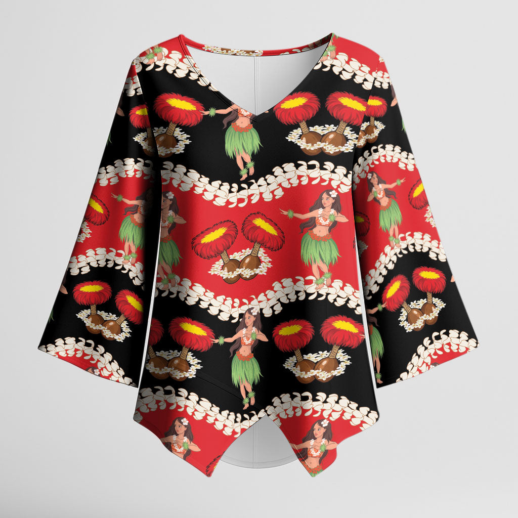 Uliuli Hawaii Makahiki Kimono Sleeve Blouse Hawaiian Puakenikeni Lei Hula Girl Red Version LT14 Female Red - Polynesian Pride