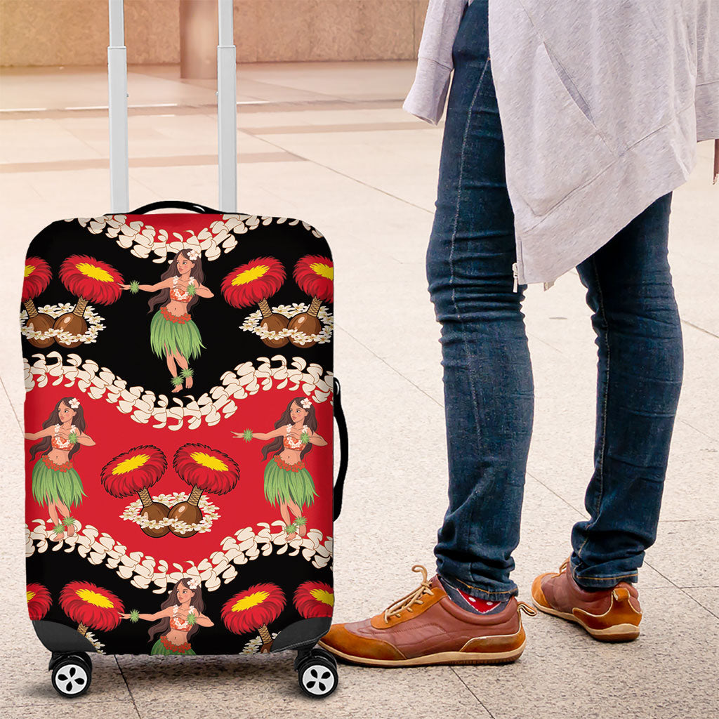 Uliuli Hawaii Makahiki Luggage Cover Hawaiian Puakenikeni Lei Hula Girl Red Version LT14 Red - Polynesian Pride