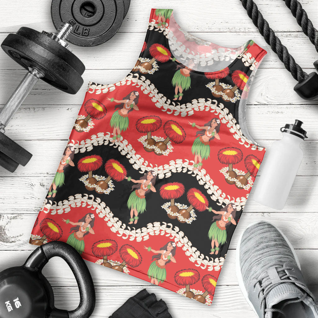 Uliuli Hawaii Makahiki Men Tank Top Hawaiian Puakenikeni Lei Hula Girl Red Version LT14 - Polynesian Pride