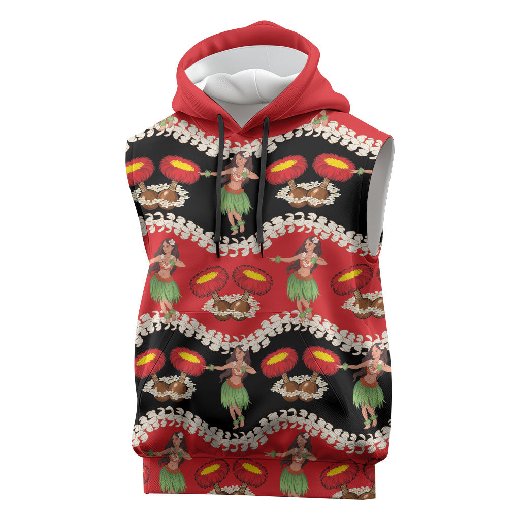 Uliuli Hawaii Makahiki Sleeveless Hoodie Hawaiian Puakenikeni Lei Hula Girl Red Version LT14 Red - Polynesian Pride