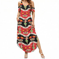 Uliuli Hawaii Makahiki Summer Maxi Dress Hawaiian Puakenikeni Lei Hula Girl Red Version LT14 Women Red - Polynesian Pride
