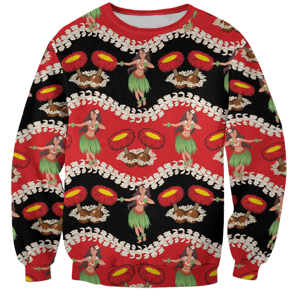 Uliuli Hawaii Makahiki Sweatshirt Hawaiian Puakenikeni Lei Hula Girl Red Version LT14 Unisex Red - Polynesian Pride