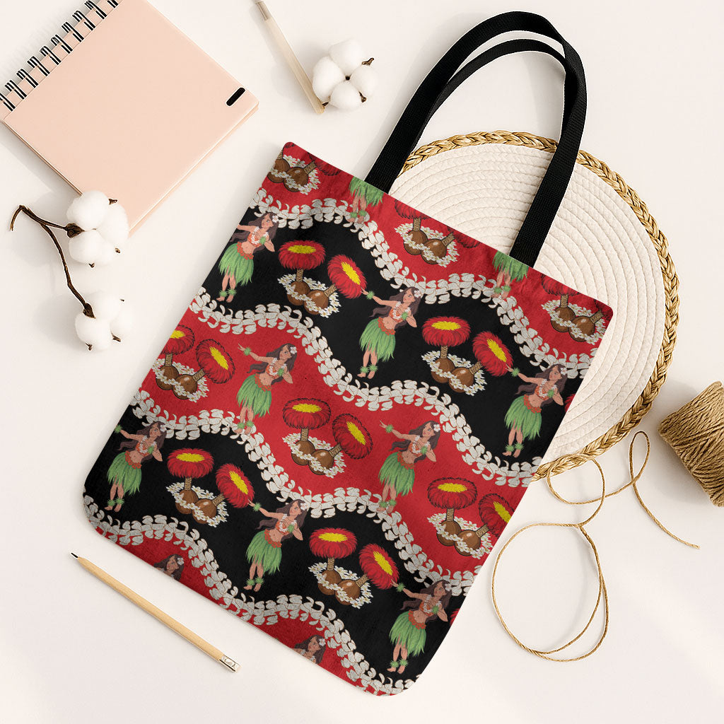 Uliuli Hawaii Makahiki Tote Bag Hawaiian Puakenikeni Lei Hula Girl Red Version LT14 Black Strap One Size Red - Polynesian Pride