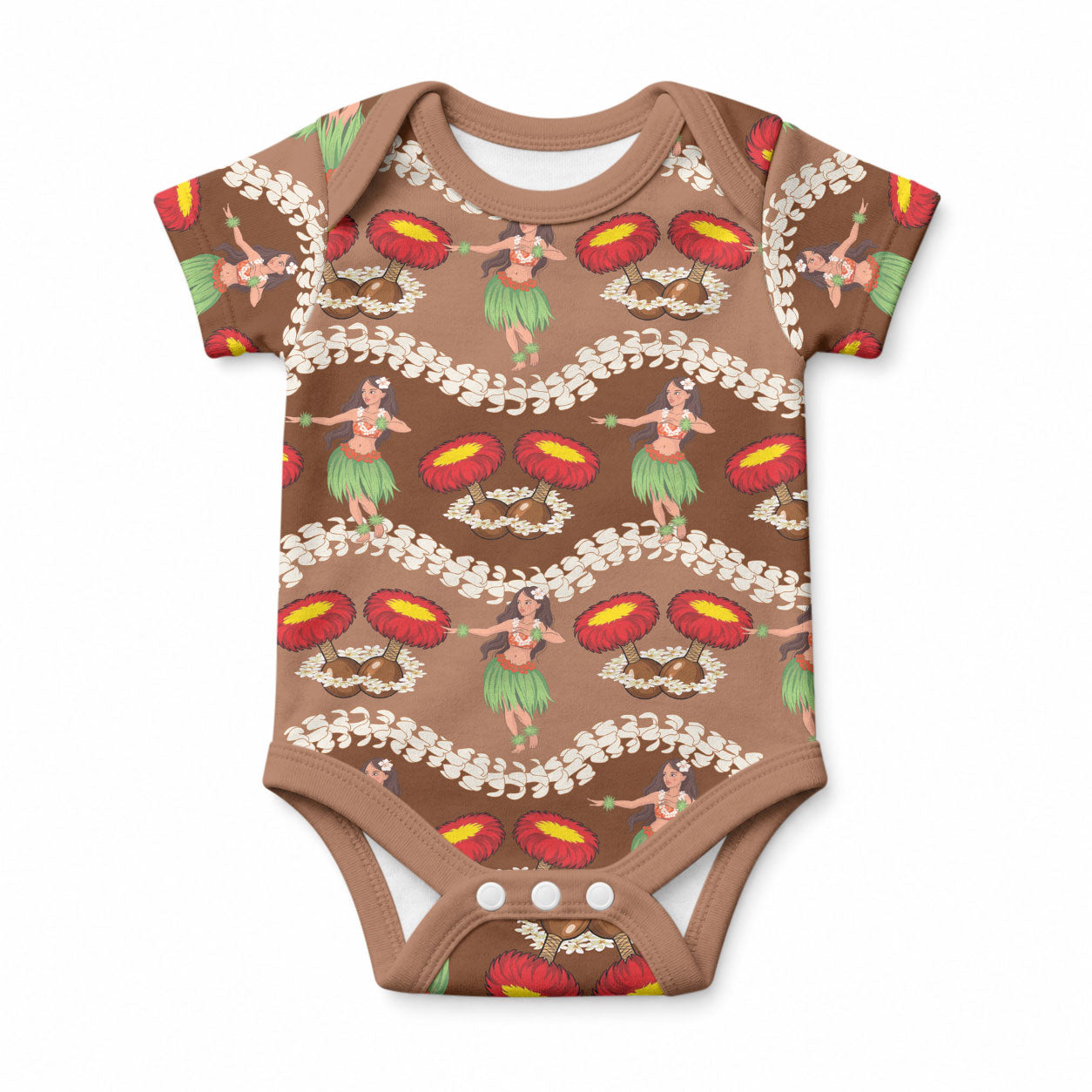Uliuli Hawaii Makahiki Baby Onesie Hawaiian Puakenikeni Lei Hula Girl Brown Version LT14 Brown - Polynesian Pride