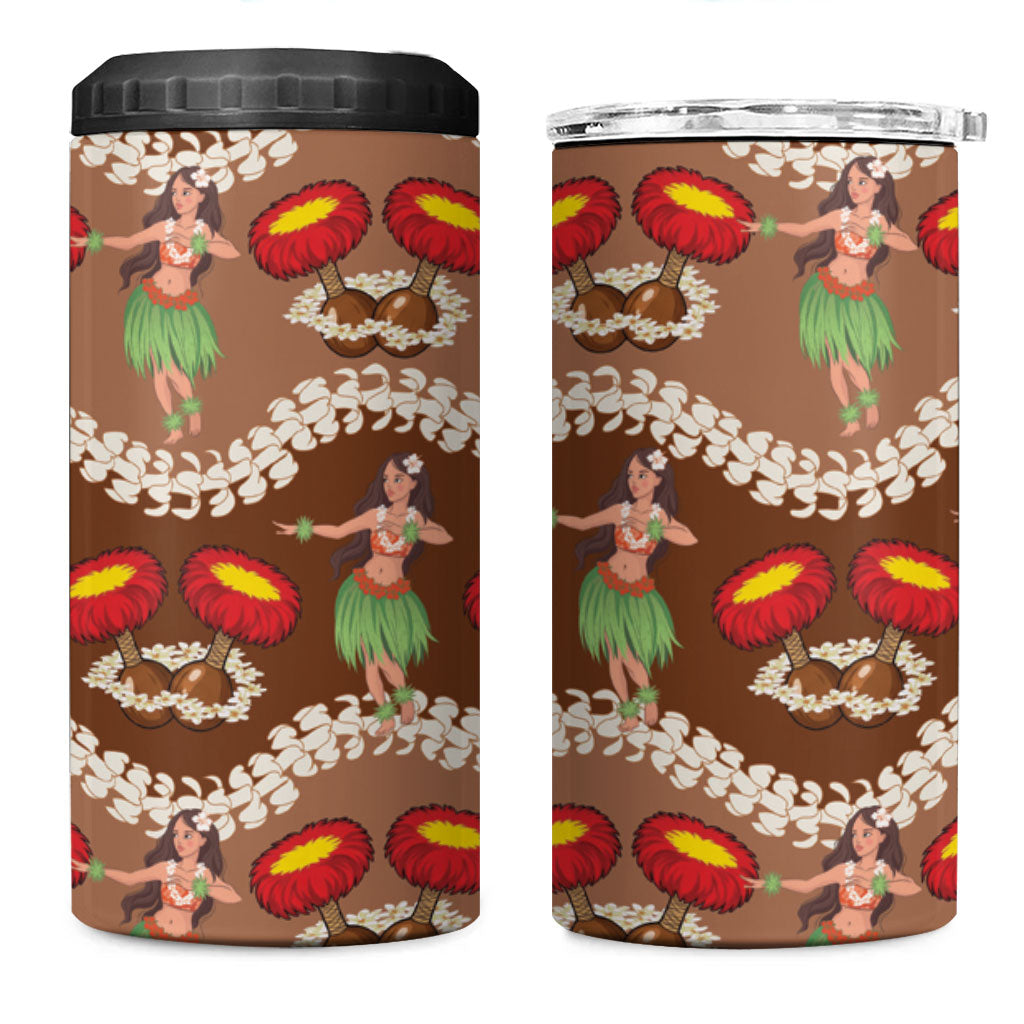 Uliuli Hawaii Makahiki 4 in 1 Can Cooler Tumbler Hawaiian Puakenikeni Lei Hula Girl Brown Version LT14 One Size: 16 oz Brown - Polynesian Pride