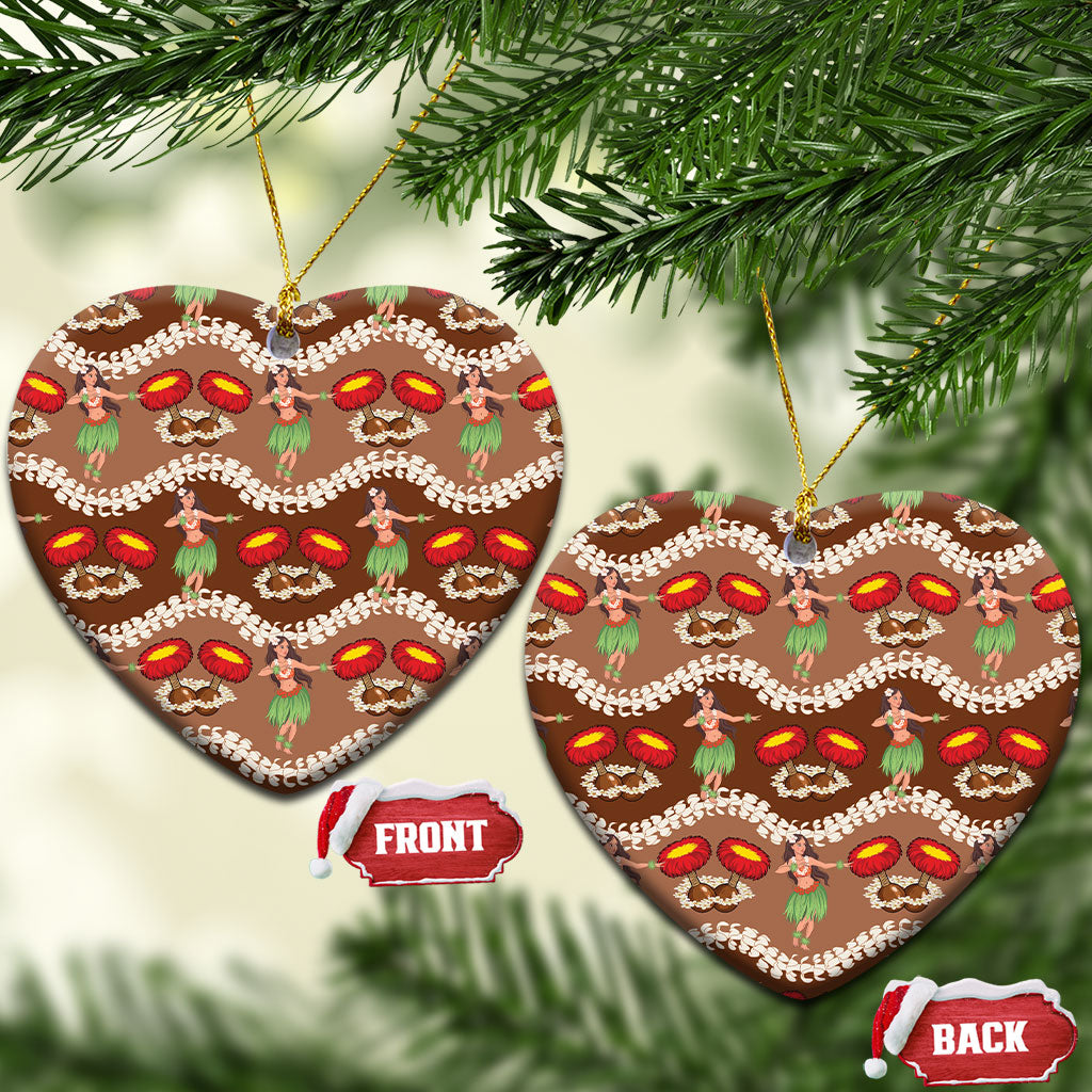 Uliuli Hawaii Makahiki Ceramic Ornament Hawaiian Puakenikeni Lei Hula Girl Brown Version LT14 Heart Brown - Polynesian Pride