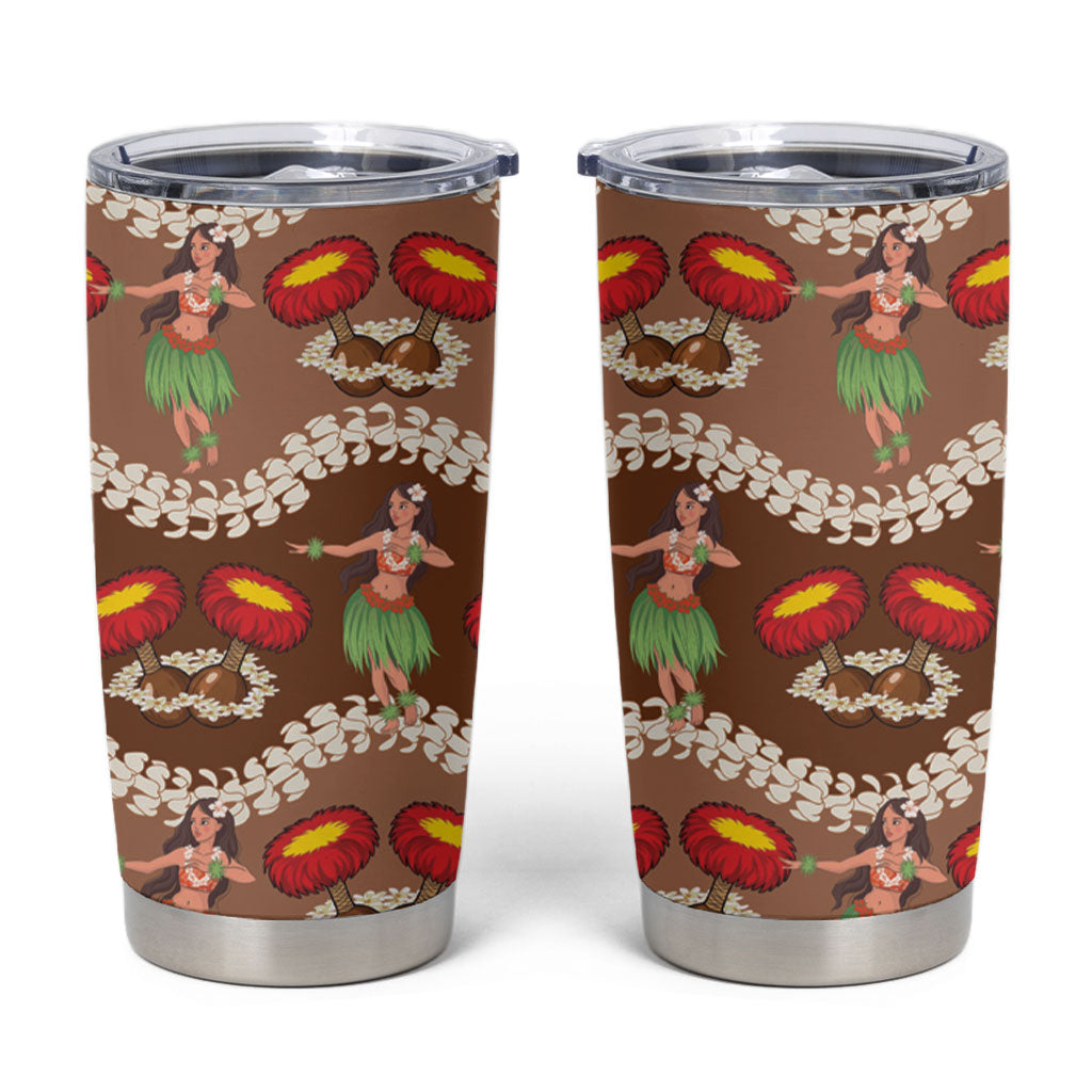 Uliuli Hawaii Makahiki Tumbler Cup Hawaiian Puakenikeni Lei Hula Girl Brown Version LT14 Brown - Polynesian Pride
