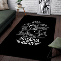 New Zealand Silver Fern Rugby Area Rug Haka Aotearoa Kiwi Dance LT14 Black - Polynesian Pride