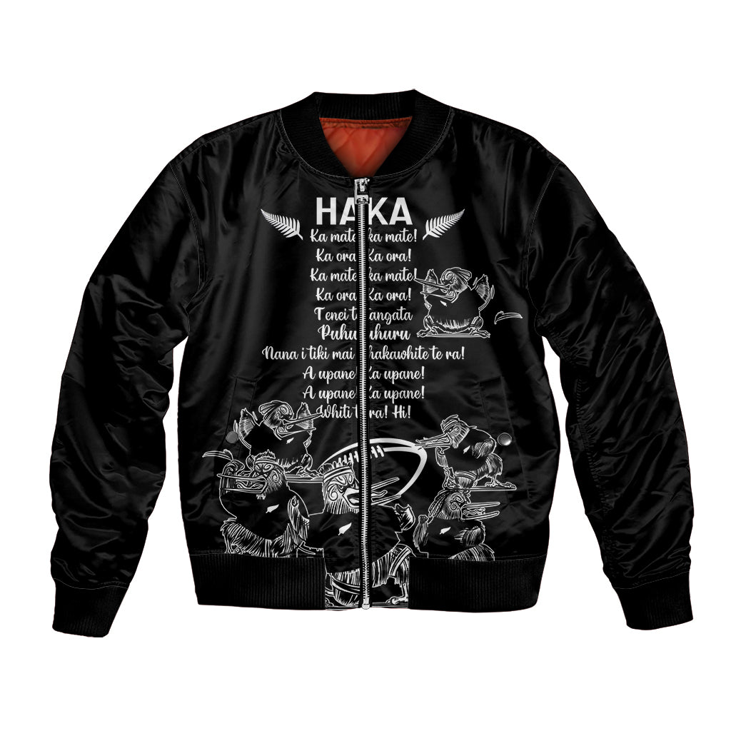 New Zealand Silver Fern Rugby Bomber Jacket Haka Aotearoa Kiwi Dance LT14 Unisex Black - Polynesian Pride
