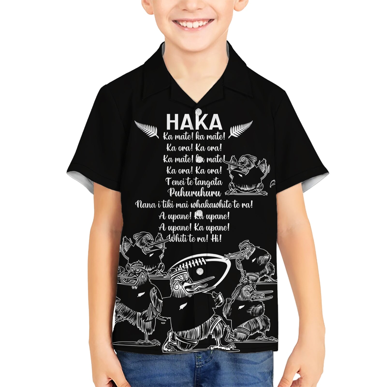 New Zealand Silver Fern Rugby Kid Hawaiian Shirt Haka Aotearoa Kiwi Dance LT14 Kid Black - Polynesian Pride