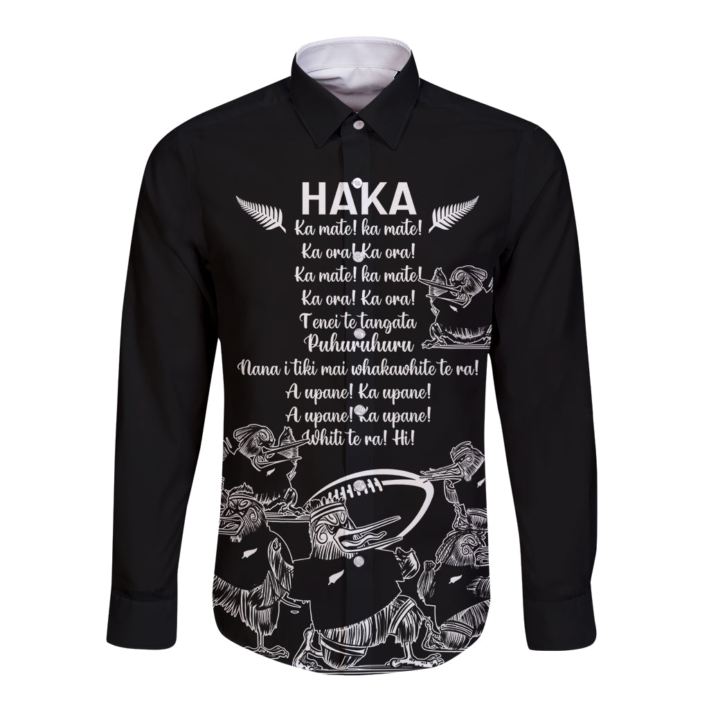 New Zealand Silver Fern Rugby Long Sleeve Button Shirt Haka Aotearoa Kiwi Dance LT14 Unisex Black - Polynesian Pride