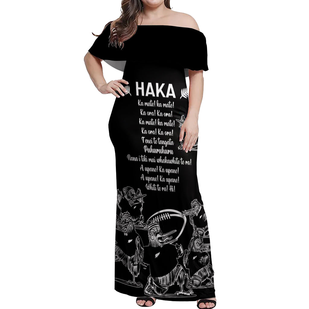 New Zealand Silver Fern Rugby Off Shoulder Maxi Dress Haka Aotearoa Kiwi Dance LT14 Women Black - Polynesian Pride